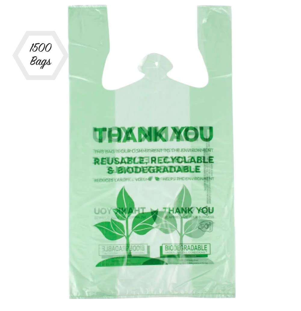 Plastic T- Shirt Thank You Grocery Shopping Bags Biodegradable Reusable Recyclable 1500 ct