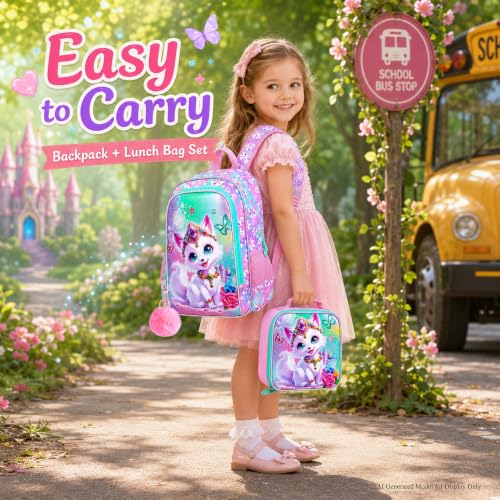 Image of 16 inch Fox Backpack for Girls, 3Pcs Kids Bookbag for Elementary Preschool Kindergarten, School Backpacks with Lunch Box(Pink)
