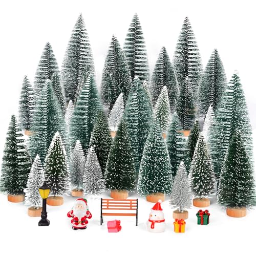 Mini árvore de Natal, 18 peças árvore de Natal artificial árvore de abeto miniatura árvores de mesa com mini figuras natalícias Natal decoração de mesa casa