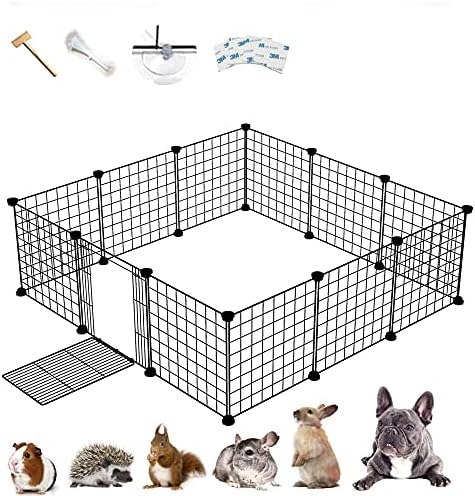 Ricjurzzty DIY Pet Metal Wire Small Animal Cage Rabbit Cage Guinea Pigs Cage Puppy Playpen Portable Metal Wire Yard FenceIn(12 Panels)