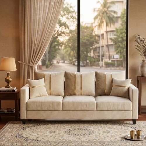 Image of Jester Plush Comfort Sofa | 3 Seater | Luxury Velvet Suede Fabric | Modern Living Room Sofa | Cream