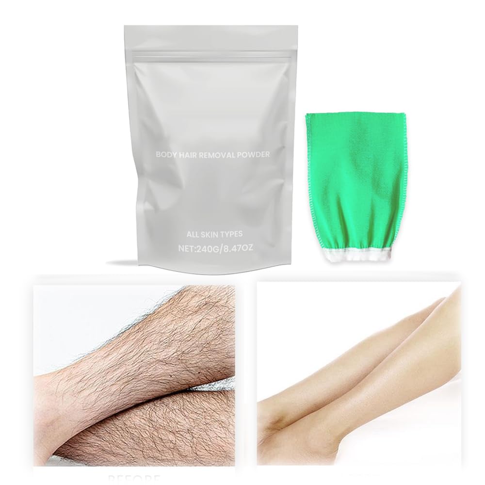 Azonee Body Hair Removal Powder, Hair Slayer Face & Body Hair Removal Powder, Gentle & Effective Hair Remover, Smooth Skin Care for Women with Towel (240g)