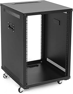 NavePoint 15U Portable Rolling Network Rack, Adjustable Depth 2.5 to 22.6 Inches, Top and Bottom Cable Management, Built-in Handles, Locking Swivel Caster Wheels, Audio Video, Telecom, Equipment Rack