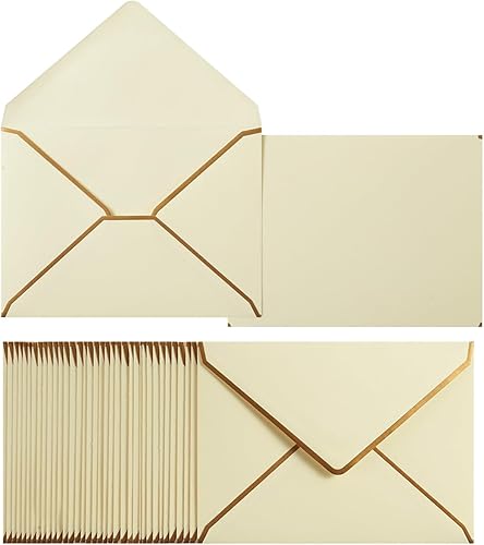 Vista 9 de 50 Pack A7 Envelopes Navy Blue 5 x 7 Self-Adhesive V Flap Envelopes with Gold Border for Office, Greeting Card, Wedding, Graduation, Baby Shower