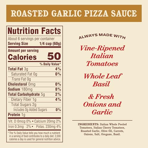 Image of Rao's Homemade Roasted Garlic Pizza Sauce Made with Italian Tomatoes, 12.3 oz (Pack of 6)