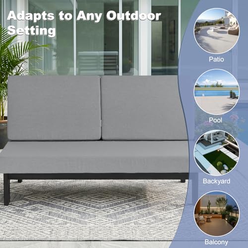 Image of Pia Ricoo 1-Piece Patio Furniture Set, Outdoor Wood Sofa with 4.5-Inch Thick Cushions, All-Weather Conversation Set for Backyard, Deck, Lawn - Gray /Drak
