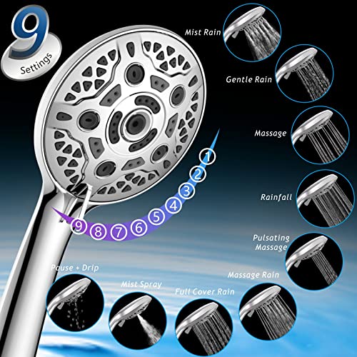 High Pressure Rain Shower Head With Handheld Combo, Voolan 10'' Square Shower Head With 13'' Adjustable Curved Shower Extension Arm, 9 Settings Handheld Filtered Shower With Holder And Hose (Modern) #TOP1
