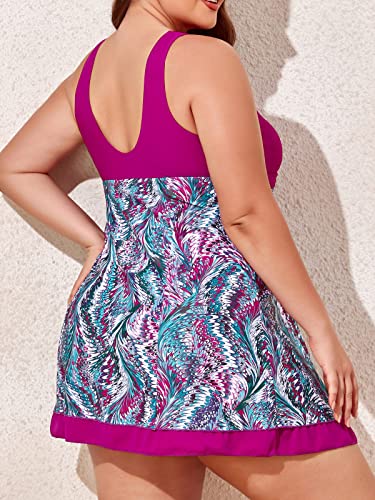 MiYang Women's Plus Size Printing Padded High Waist Swimdress Purple US 5X (24W-26W) - Thumbnail 2