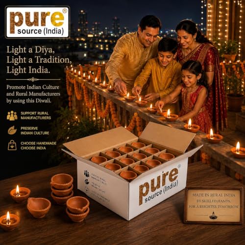 Image of Pure Source India Natural Clay Traditional Diwali Ke Diye | Earthen Clay Diya | Mitti Ka Diva | Diyas for Pooja (51pcs)