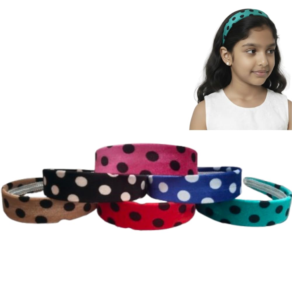 Soft Cloth Polka-Dot Headband 6-Colour Set – Girls Fashion Hair Accessory Pack (Sandal, Black, Pink, Red, Blue, Teal) – Comfortable Fabric Hairband for Kids & Girls-image-47