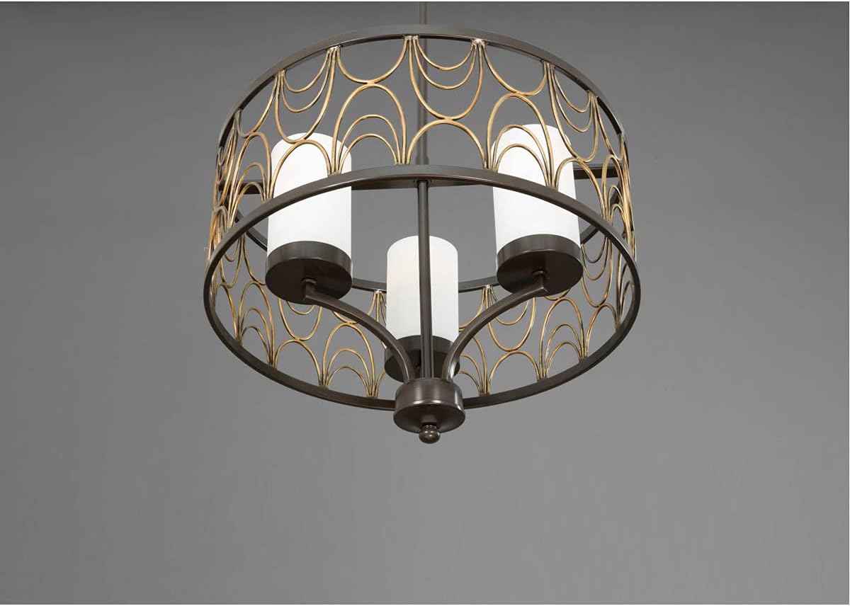Progress Lighting Cirrine Collection 3-Light Etched White Glass Global Chandelier Light Antique Bronze