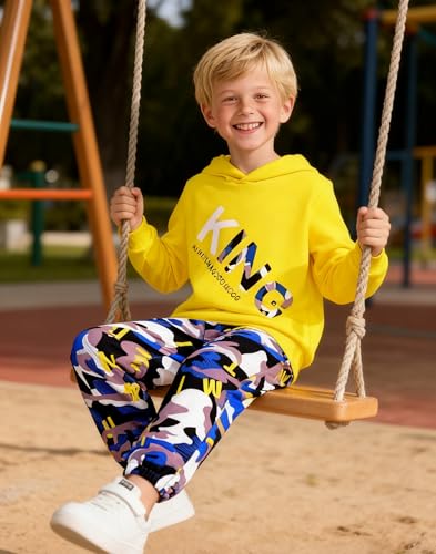 Image of KIDLAGA Toddler Boy Clothes Long Sleeve Hoodie Sweatsuits Tops and Pants Boys Fall Winter Color Block Outfits Set 5-12 Years