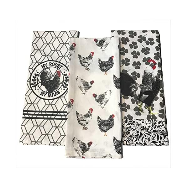 Farmhouse Kitchen Towels Tea Towels Farmhouse Set Dish Towels Set of 3 Cotton (Rooster)