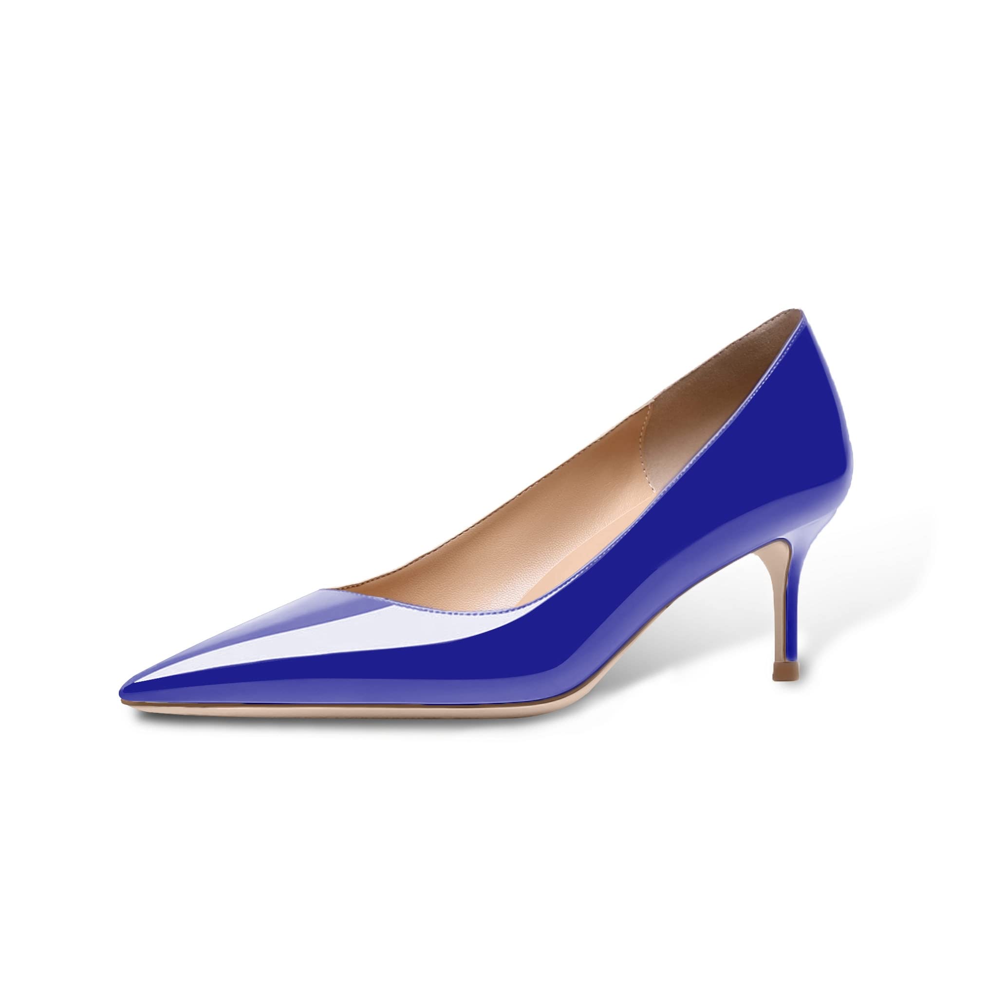 OderneeWomen's Fashion Patent Leather Stiletto Pointed Toe Slip On 2.5 Inch Mid Heel Pumps Office Casual Work Shoes