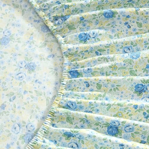 Image of Laura Ashley - Queen Sheet Set, Ultra-Soft Bed Sheets with a Naturally Silky Smooth Cotton Sateen, Deep Pockets, Floral Bedding with Matching Fitted Sheet & Pillowcases (Rownea Blue)