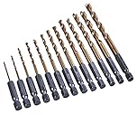 Amtech - 13pc Titanium Nitride Coated HSS Drill Bit Set, smooth low-friction drilling in wood, plastic & metals, organised for site and workshop use, sizes 1.5–6.5mm, 1/4" hex