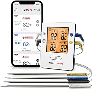 ThermoPro TP25 500ft Wireless Bluetooth Meat Thermometer with 4 Temperature Probes Smart Digital