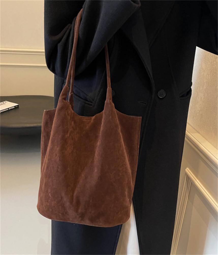Rungion Vintage Faux Suede Shoulder Bag for Women Large Bucket Tote Purse Casual Commuter Handbag 2pcs Satchels 2026