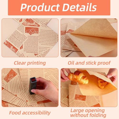 50 Stück Lebensmittelverpackungspapier, Ölbeständiges Beschichtetes Papier, Verpackungspapier Für Frittierte Lebensmittel, Verpackungspapier Für Burger Und Pommes Frites