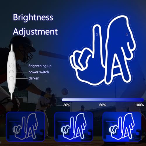 Image of LA Baseball Neon Sign for Garage, Dimmable Blue Gesture LED Wall Decor | Baseball LED Neon Light for Man Cave, Bar, Dorm, Game Room Decor, Sports Party, Gifts for Baseball Fans, USB Powered