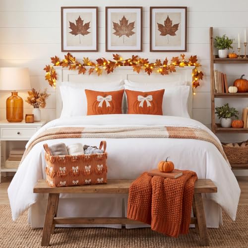 Image of 2 Pcs Pumpkin Bow Storage Basket 14x10'' Fall Pumpkin Storage Bin | Back to School Gift, Fluffy Plush, Closet Organizer with Handle, Thanksgiving, Halloween, Home Office Laundry Car Shelves
