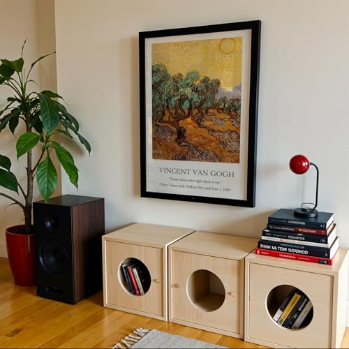Image of Waltractive Vincent Van Gogh Paintings Framed Poster with Beautiful Quotes - Available in 33x22 and 48x33 CM - Classic Art Poster with sleek Black Frame - Elegant Home and Office Decor (Olive Trees with Yellow Sky and Sun, 9x13 Inch, Framed)