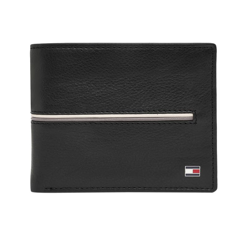 Image of Tommy Hilfiger Men's Leather Wallet Glasgow - Black | Pebbled Texture | Multicard & Coin Utility | Stylish Purse for Men