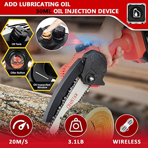 Mini Kettensäge 6-Zoll-Akku Kettensäge tragbare Astsägen 24V Einhand Lithium Elektro Säge mit 2 Akku zum Schneiden von Zweigen und Holz,red – Bild 6