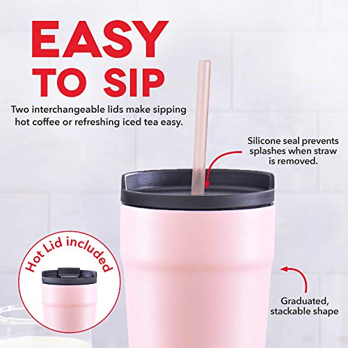 Image of DASH 20oz Tumbler with Spill-Proof Lid and Straw, Stainless Steel Vacuum Insulated Coffee Tumbler Cup, Double Wall Powder Coated Travel Mug - Rose