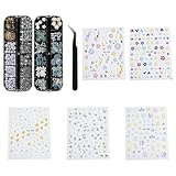 Rainway Lot de 5 feuilles d'autocollants pour nail art et décorations 3D avec pince à épiler - Accessoires de manucure DIY pour femmes avec fleurs, papillon, cœur pour printemps et été