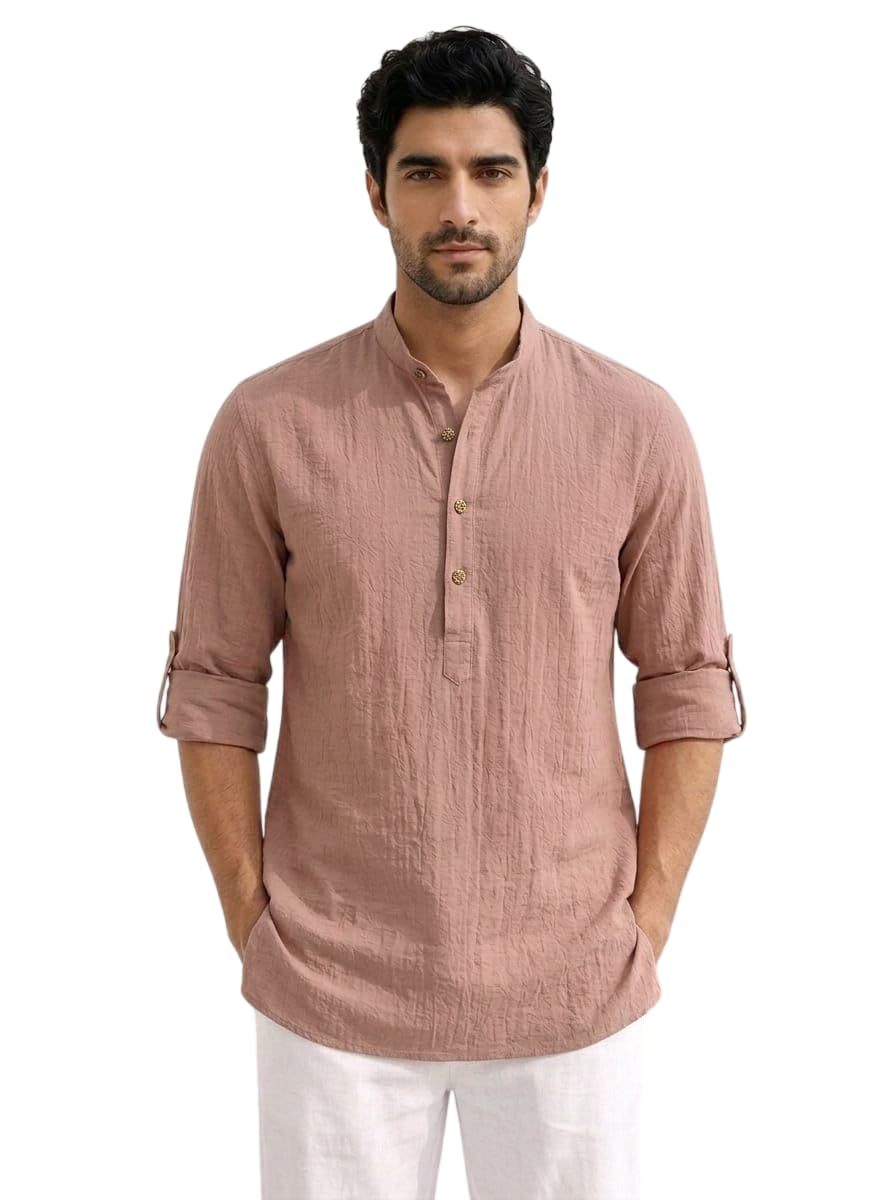 Men’s Crinkle Cotton Short Kurta | Textured Fabric | Regular Fit | Casual Ethnic Wear for Men-image-21