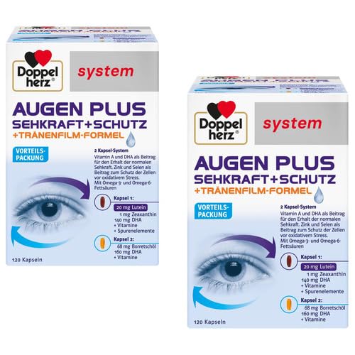 Doppelherz system AUGEN PLUS SEHKRAFT + SCHUTZ Mit Vitamin A und der Omega-3 Fettsäure DHA als Beitrag für den Erhalt der normalen Sehkraft 2 x 120 Kapseln