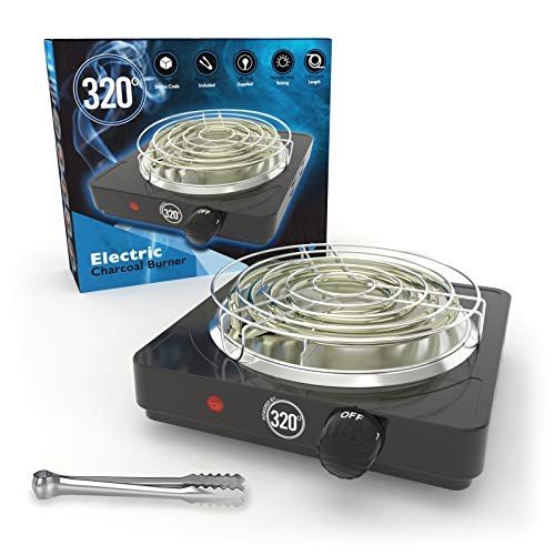 320 Electric Charcoal Burner for Coconut Coal Coil Stove - FULL WARRANTY - Includes Grid & Tongs - 1.4m extra long braided cable