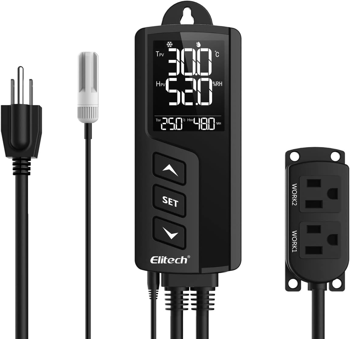 Elitech STC-1000 TH Temperature and Humidity Controller T&H Non-WiFi Cooling Heating Switch On-Off Thermostat for Heat Pad Reptile Aquarium Homebrew Freezer -40~230°F Pre-Wired Outlets 110V 1100W 10A