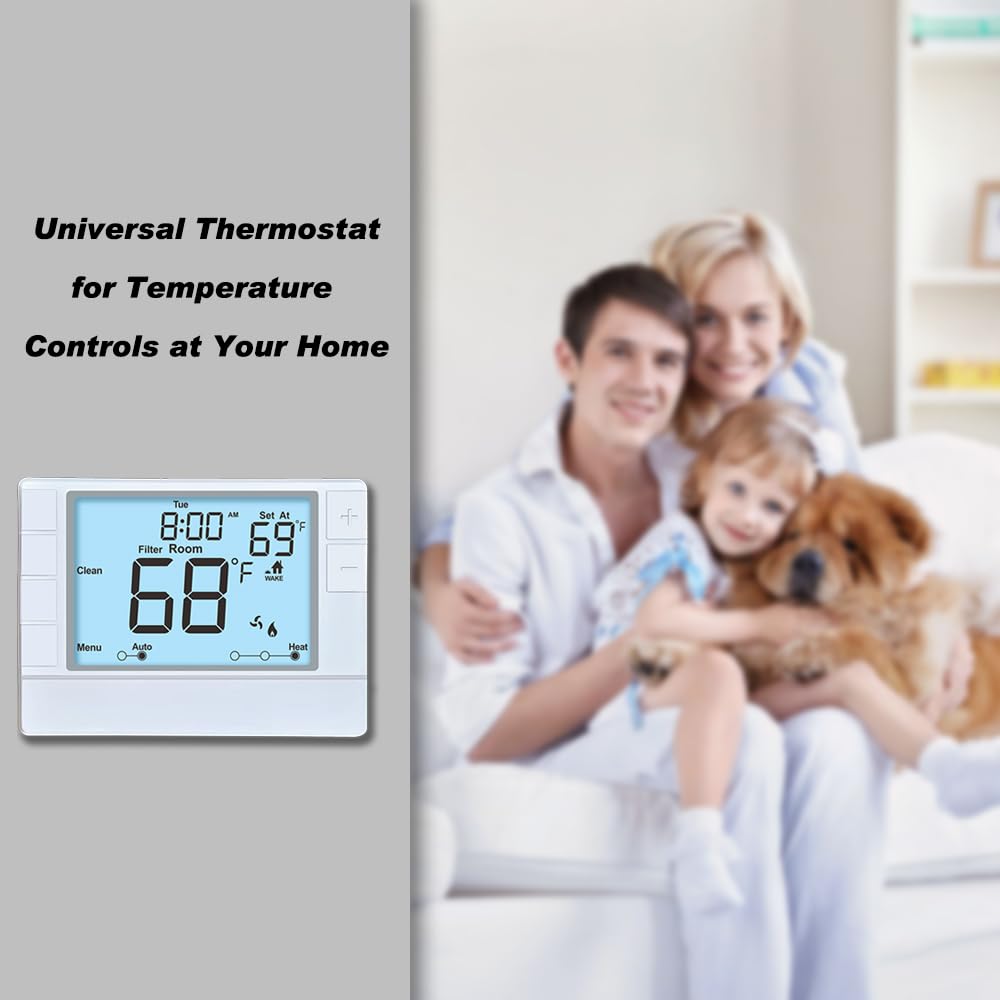 Termostato súper programable para el hogar, 2 bombas de calor frío/1 bomba de calor o 1 sistema convencional de calor/1 frío, retroiluminación blanca