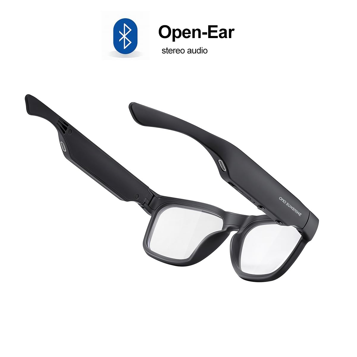 OhO Lunettes de soleil intelligentes, MP3 Bluetooth 128 G avec casque à oreilles ouvertes, sports d'intérieur et d'extérieur, protection UV polarisée, pour homme et femme, 128 Go - Noir - Transition -