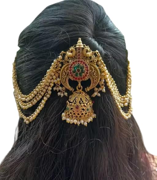 repson enterprise Bridal Hair Chain with Pearls, Wedding Juda Pin Accessories Braid Accessories Hair Choti South Indian Traditional Hair Accessories Pack of 1 for Girls/women | Jada Billai Lakshami Choti-picture-38