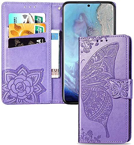 Image of ClickCase Butterfly Series for iPhone 15 Plus Leather Embossing Wallet Flip Case Kick Stand Magnetic Closure Flip Cover for iPhone 15 Plus (Purple)