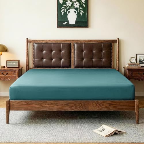 Image of Lirex Fitted Sheet, Full Size 100% Cotton 300 Thread Count Soft Breathable Fitted Sheet, Blue