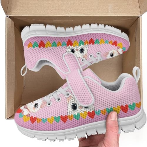 Girls Boys Sneakers Kids Little Kid Tennis School Casual Walking Shoes Cute Cat Love Pattern White Sole2