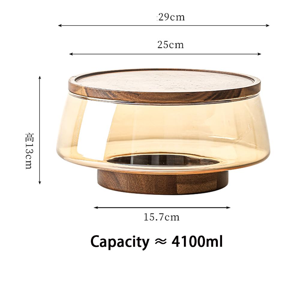 Ensaladera transparente con base de madera de acacia, bandeja de frutas de pie alto y cubierta para ingredientes frescos, elegante exhibición para frutas y ensaladas, perfecto para entretenimiento