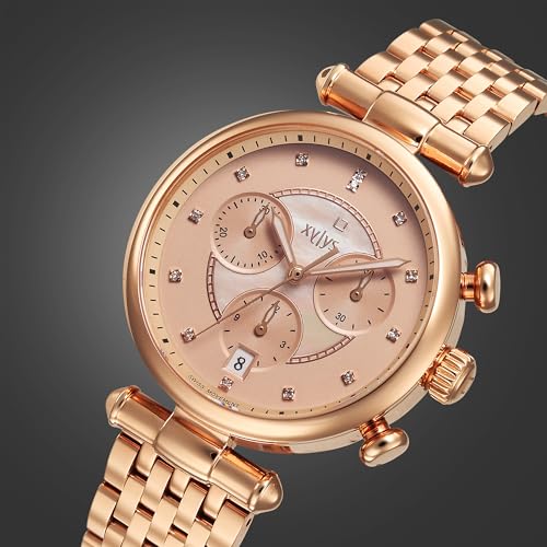Image of Xylys Sparkle Swiss Chronograph Rose Gold Stainless Steel Strap Rose Gold Dial Watch for Women - 45025WM01E
