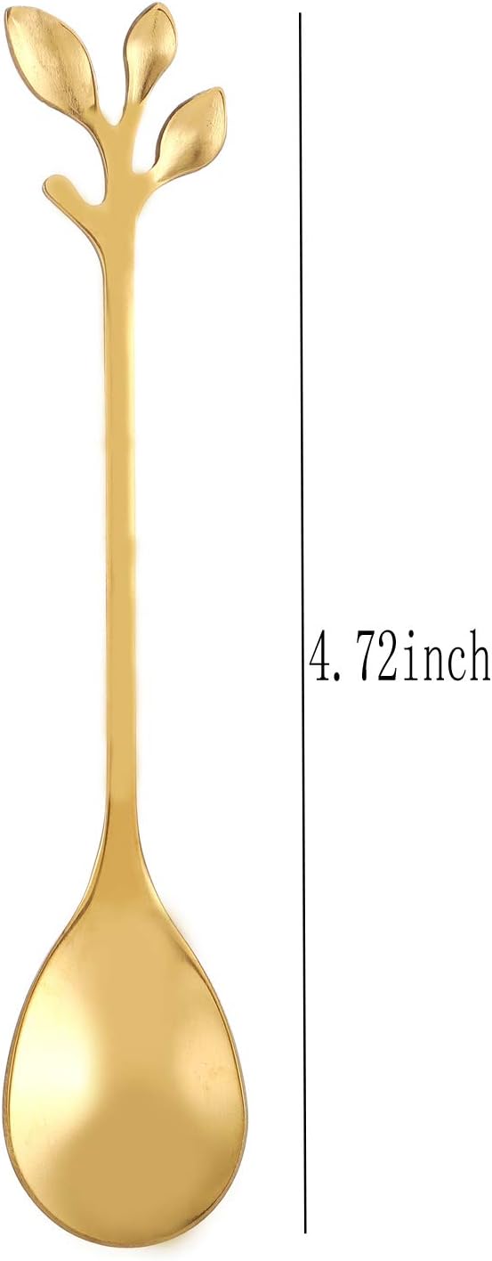 12 pcs Stainless Steel Gold Leaf Coffee Spoon Creative Tableware Dessert Spoons,Tea Sugar Spoons Spoon Set for Ice Cream or Cake, Tea Spoon Set (Gold, 12)
