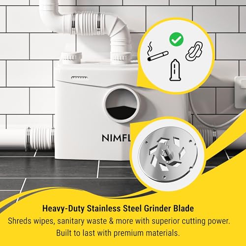 Image of 1500W Upflush Macerator Toilet Pump with Heavy-Duty Grinding Blade, 2800GPH Sewage Pump System, 32.8FT Lift, 4 Water Inlets & Dual Outlets for Basement Bathroom, Sink, Shower, Laundry