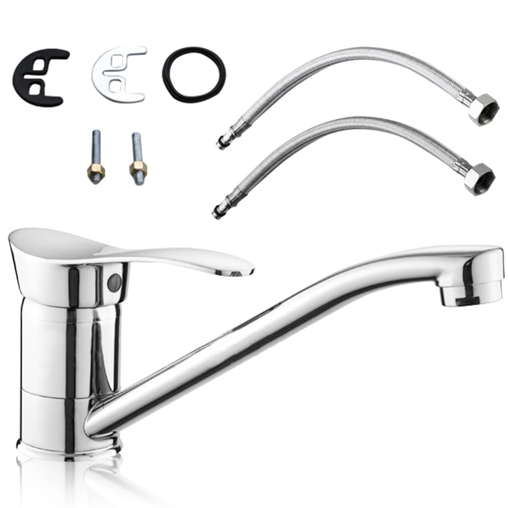 Küchenarmatur, Spültisch-Einhebelmischer, Einhebel Küchenarmatur, mit 2 Anschlussschlauch(40cm), für Küche, Bad, Balkon, 360 ° Drehbar