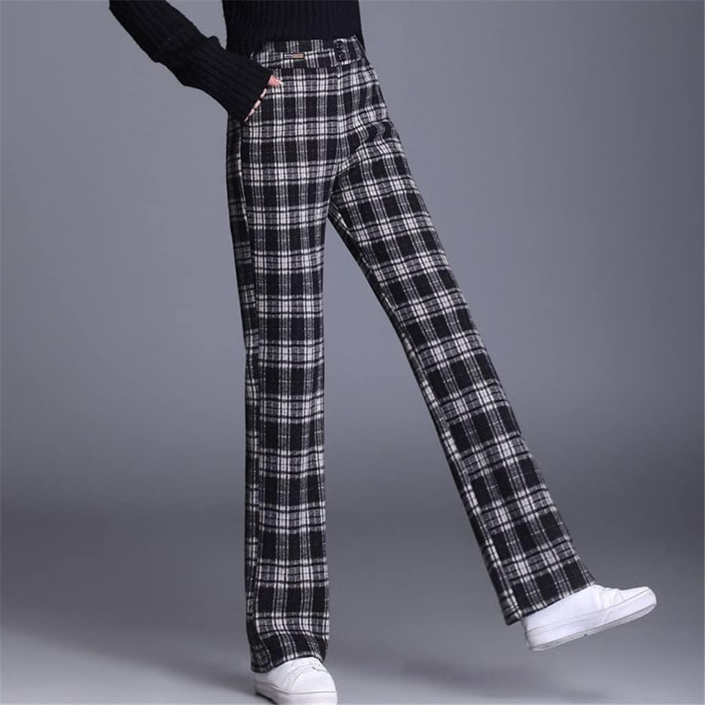 YCZDG Autumn Winter Woolen Plaid Pants 