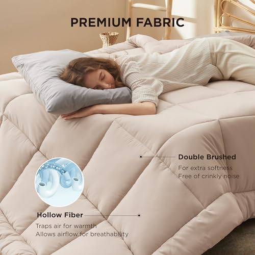 Image of Bedsure Comforter Duvet Insert - Quilted Comforters Cal King Size, All Season Duvet, GentleSoft Down Alternative Bedding, with 8 Tabs, Gifts for Women /Men, Beige, California King 96 X 102 Inches