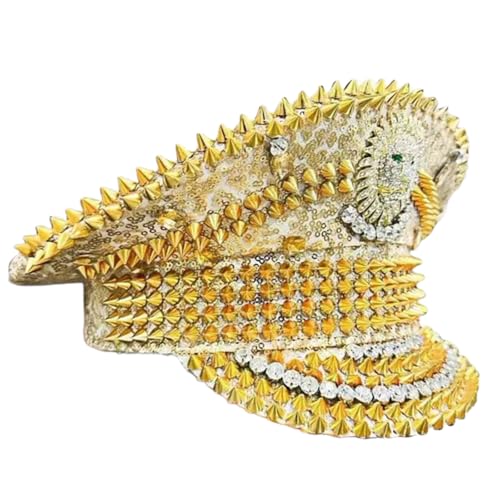 Casquette paillettes dorées haut de gamme ornée de strass et de rivets pour un style unique