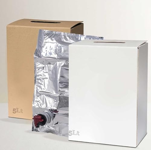 Generico Set di Bag-in-Box in Cartone con erogatore 5 l Bag in Box - Sacchetto Vuoto e Scatola per Il confezionamento di liquidi: Olio d'oliva Numero di Pezzi (5)