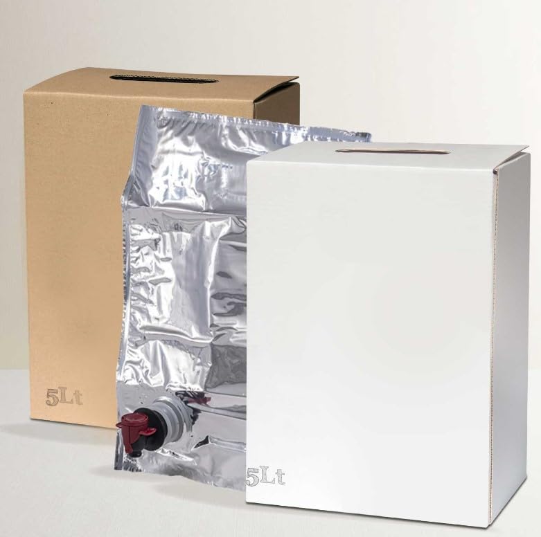 Generico Set di Bag-in-Box in Cartone con erogatore 5 l Bag in Box - Sacchetto Vuoto e Scatola per Il confezionamento di liquidi: Olio d'oliva Numero di Pezzi (5)